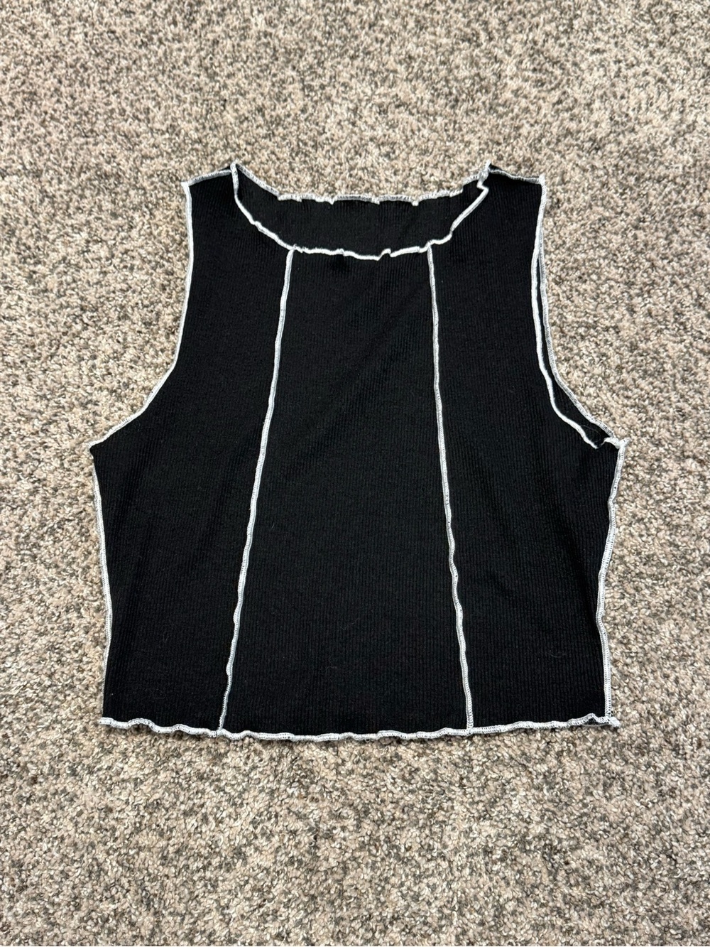 SHEIN Black Ribbed Tank with White Contrast Seams